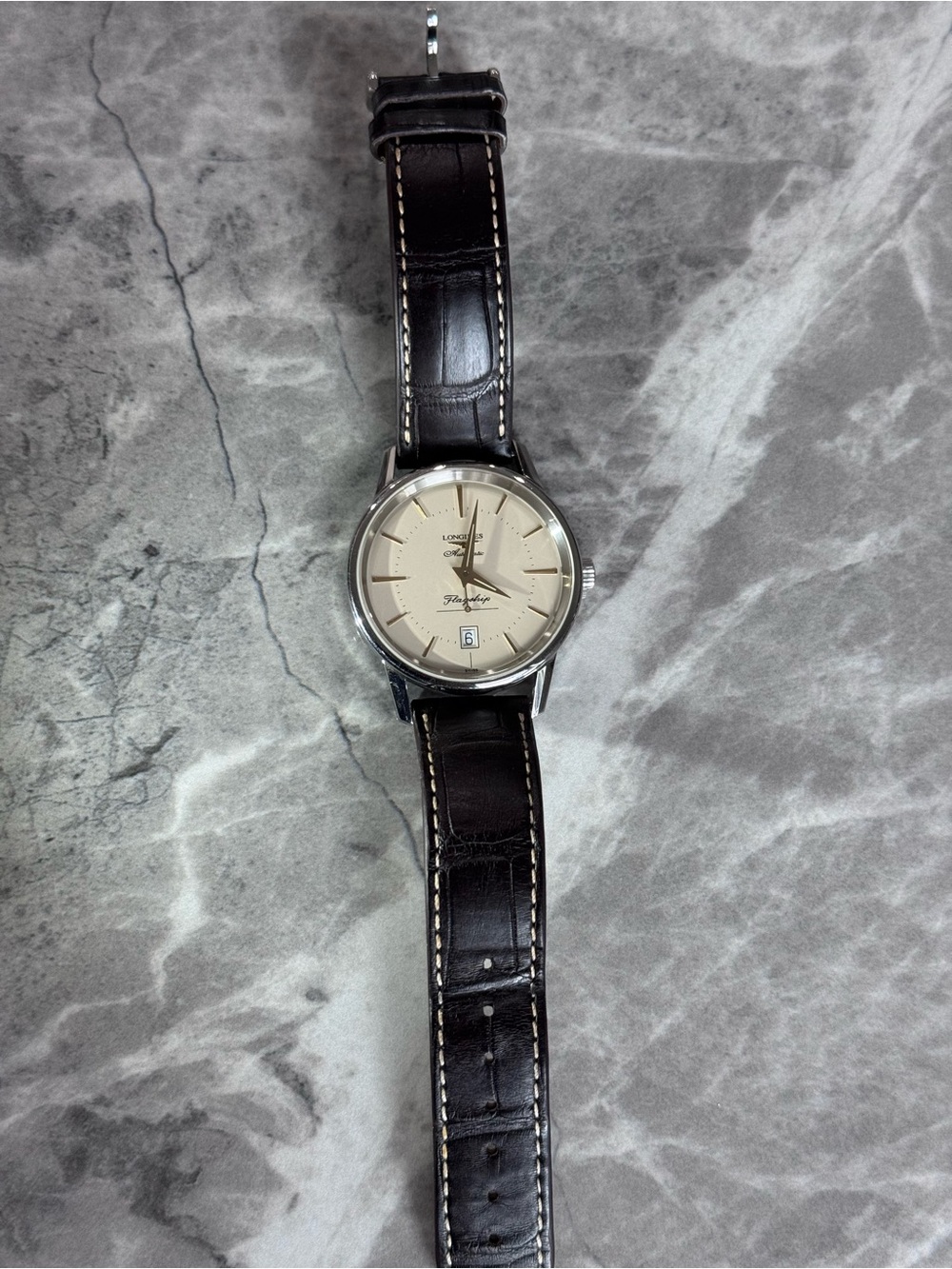 Longines Flagship Men's Watch - Cream Dial, Brown Leather Strap - Picture 6 of 16